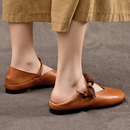 Almond Toe Bow Leather Ballet Flats
