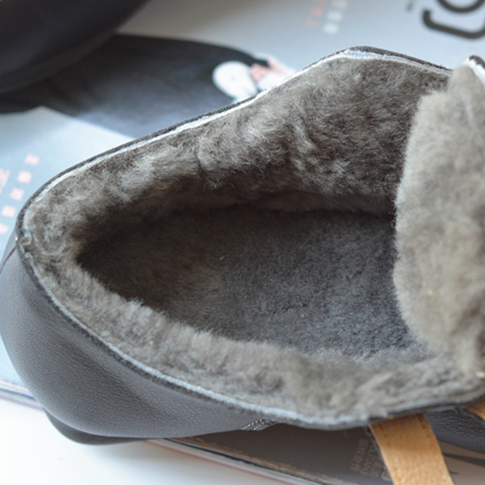 British Style Buckle Design Fleece Wide Toe Leather Shoes