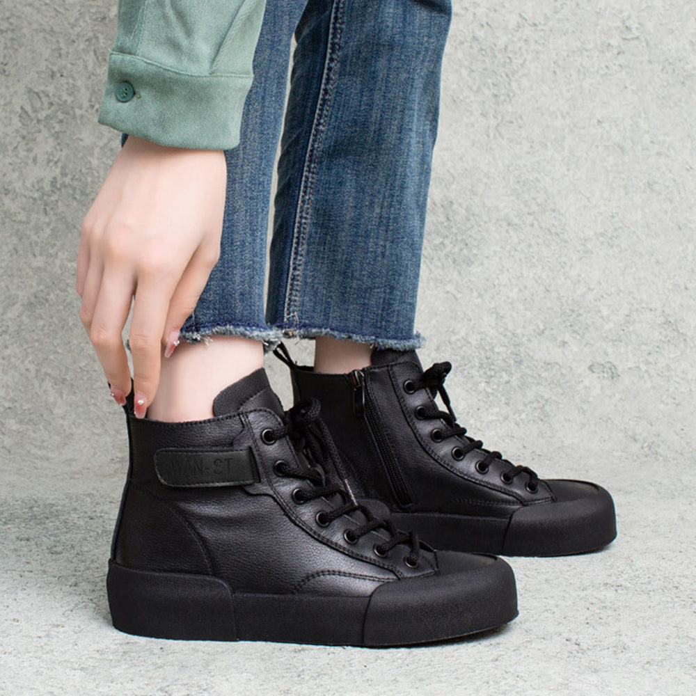 British Style Round Toe Lace-up Soft Boots