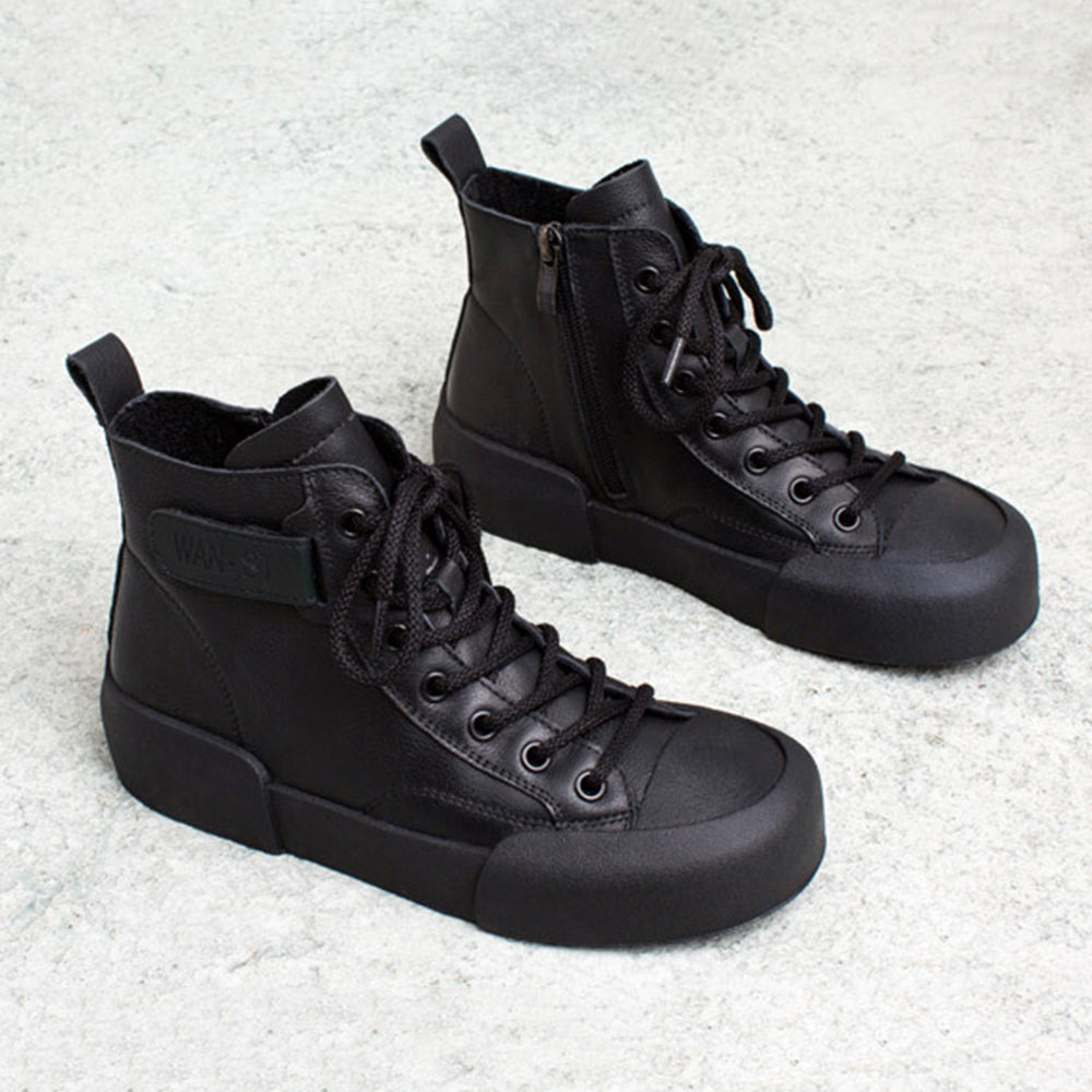 British Style Round Toe Lace-up Soft Boots