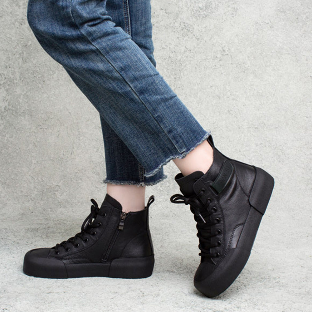 British Style Round Toe Lace-up Soft Boots