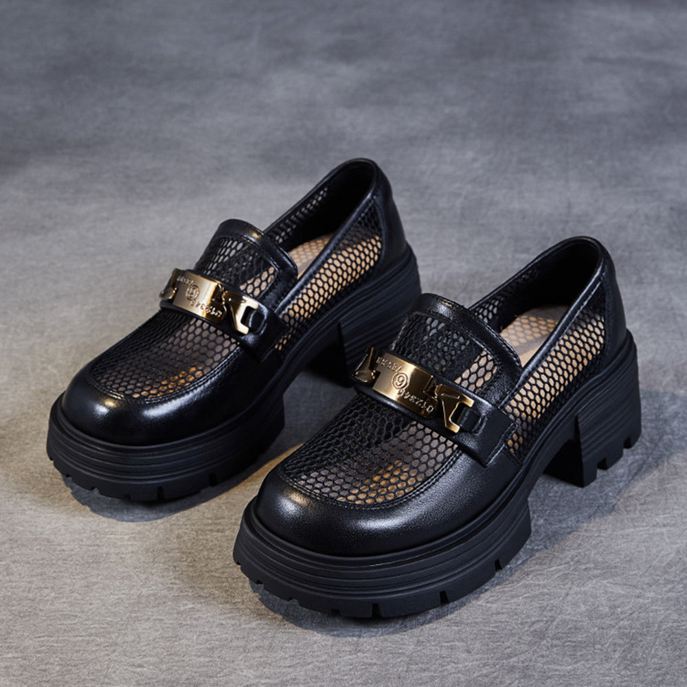 Chunky Mesh Loafers with Gold Chain Accent