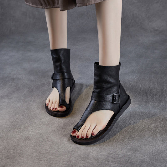 Clip-Toe Flat Sandals Boots With Rear Zippers