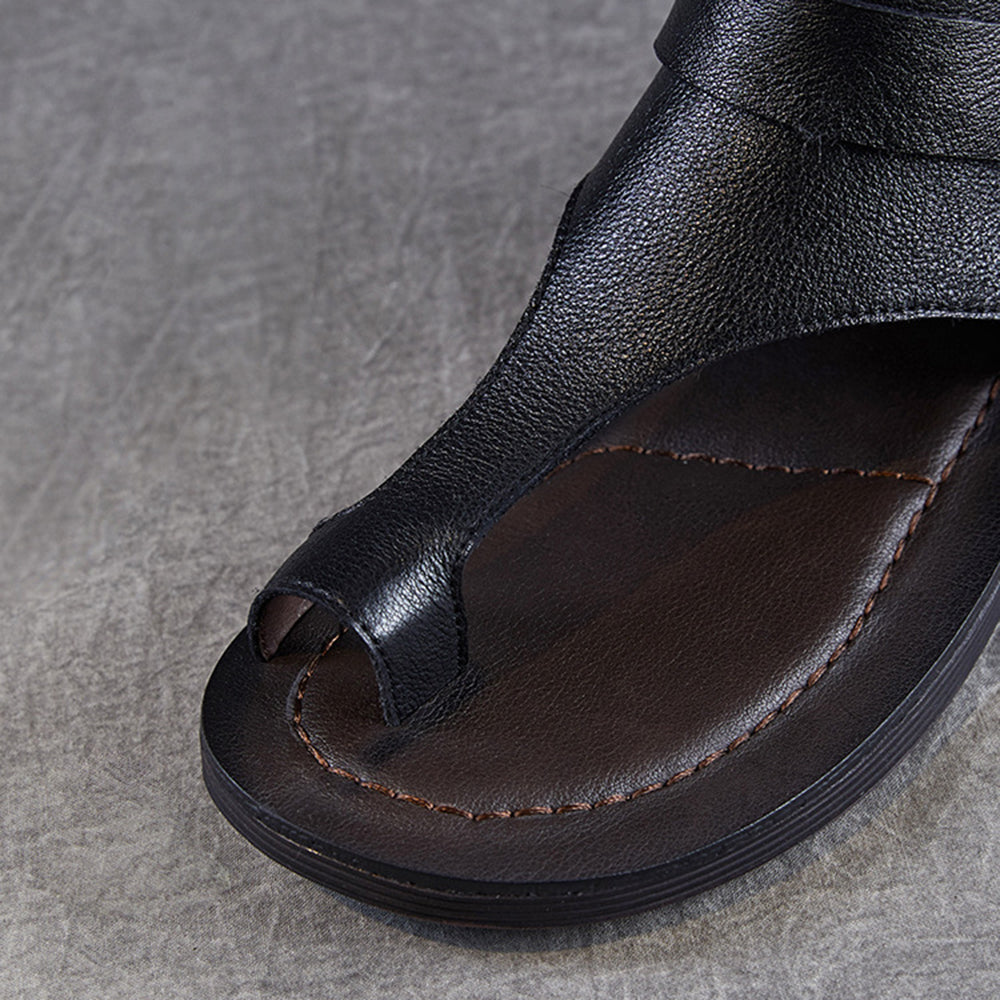 Clip-Toe Flat Sandals Boots With Rear Zippers