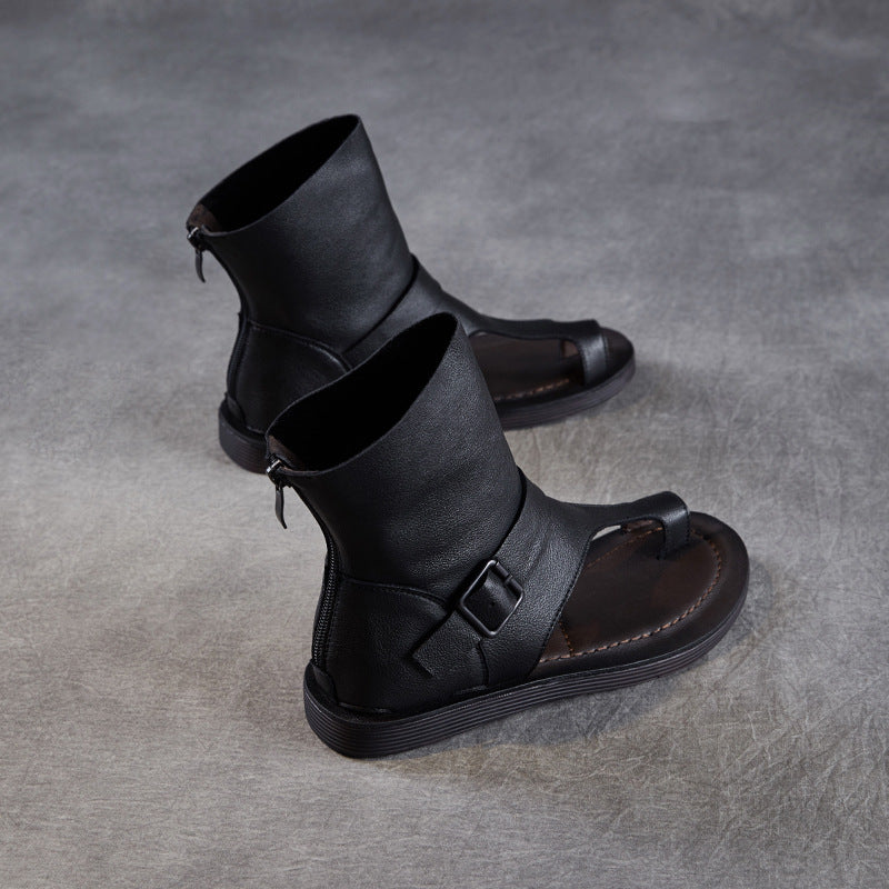Clip-Toe Flat Sandals Boots With Rear Zippers