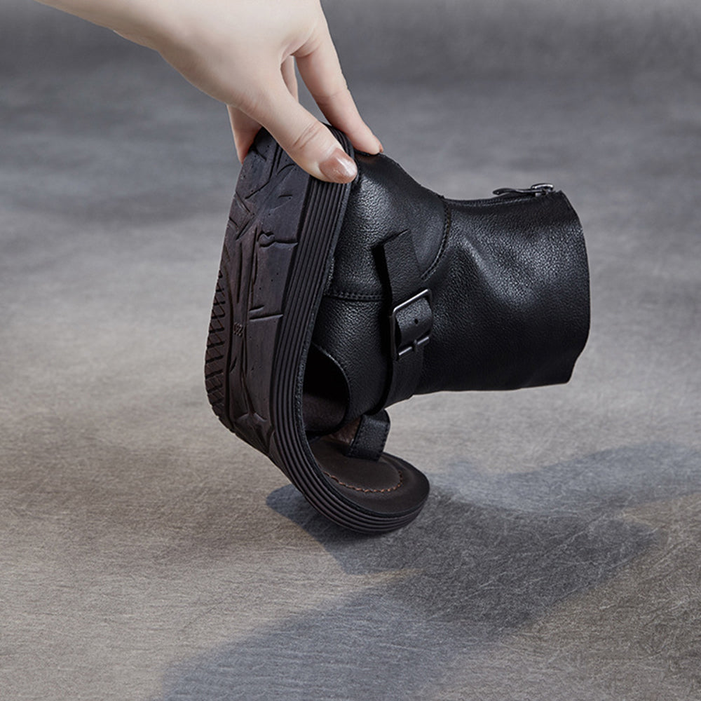 Clip-Toe Flat Sandals Boots With Rear Zippers