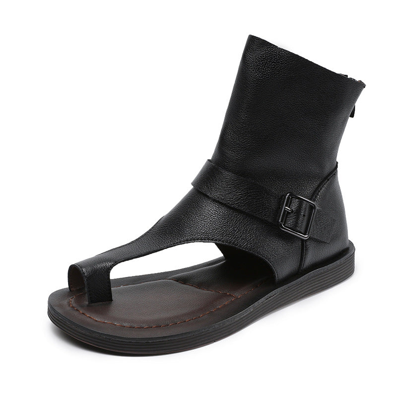 Clip-Toe Flat Sandals Boots With Rear Zippers