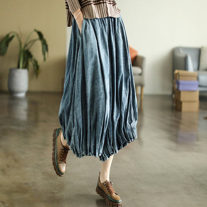 Distressed Ruched Wide-Leg Loose Fit Denim Jeans