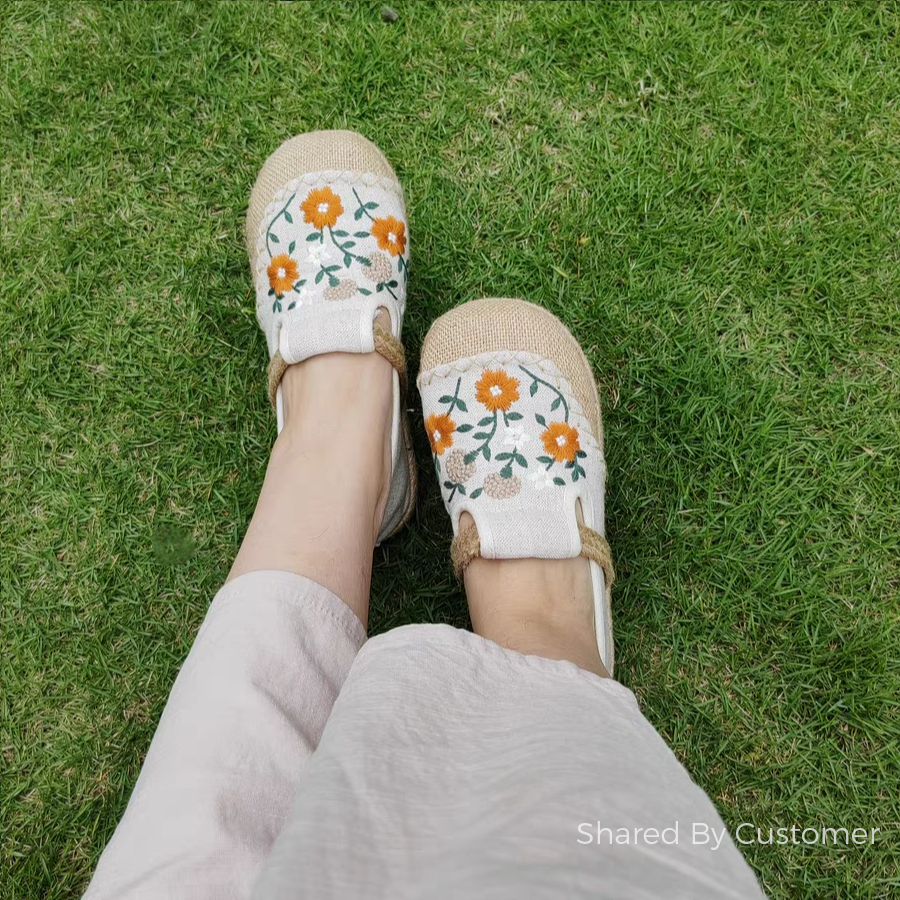 Embroidered Ethnic Style Women Linen Casual Shoes