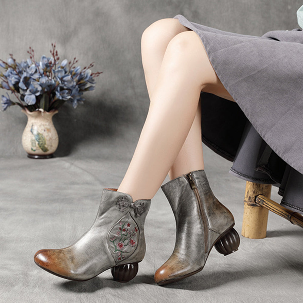 Embroidered Knob Knot Ethnic Style Women Boots