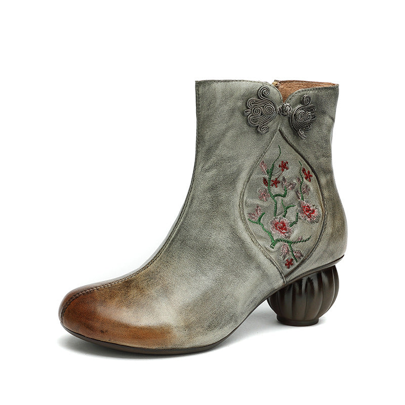 Embroidered Knob Knot Ethnic Style Women Boots