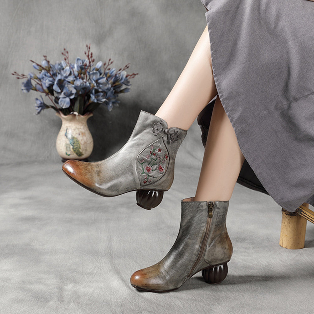 Embroidered Knob Knot Ethnic Style Women Boots