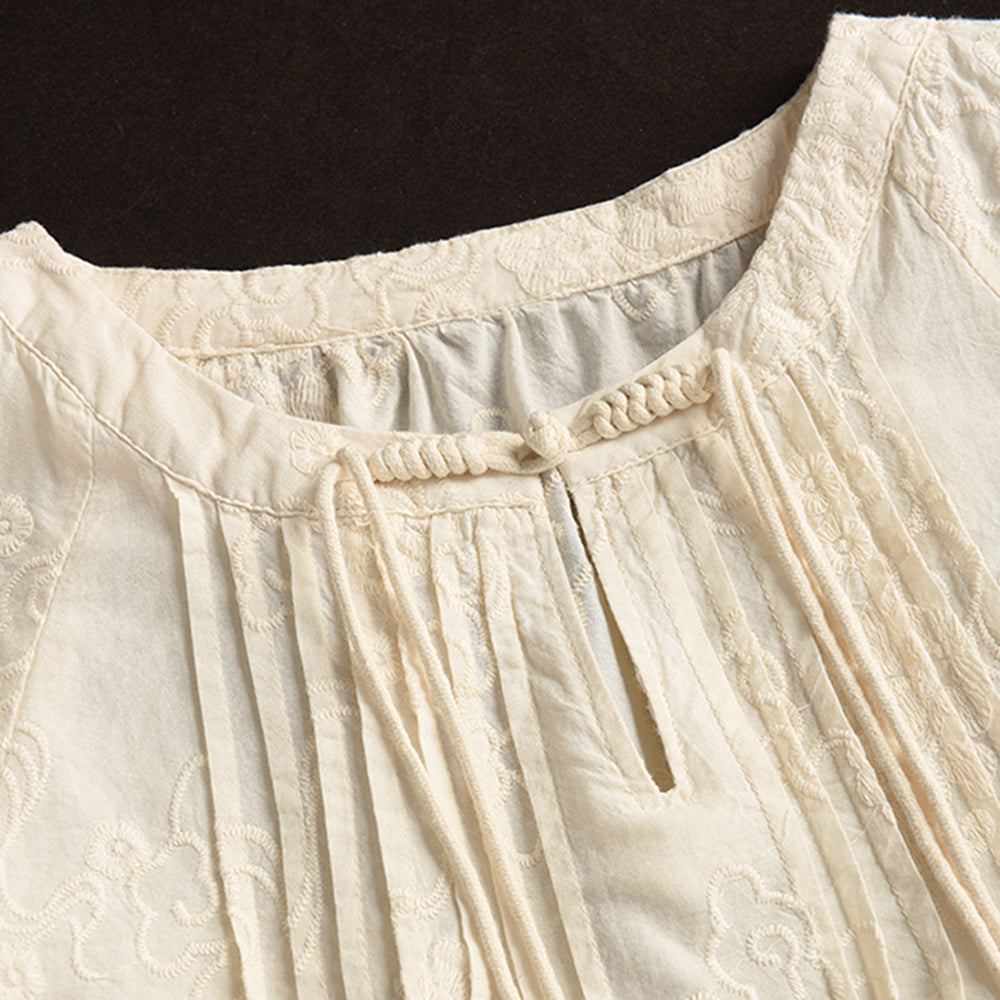 Embroidered Pleated Cotton Shirt