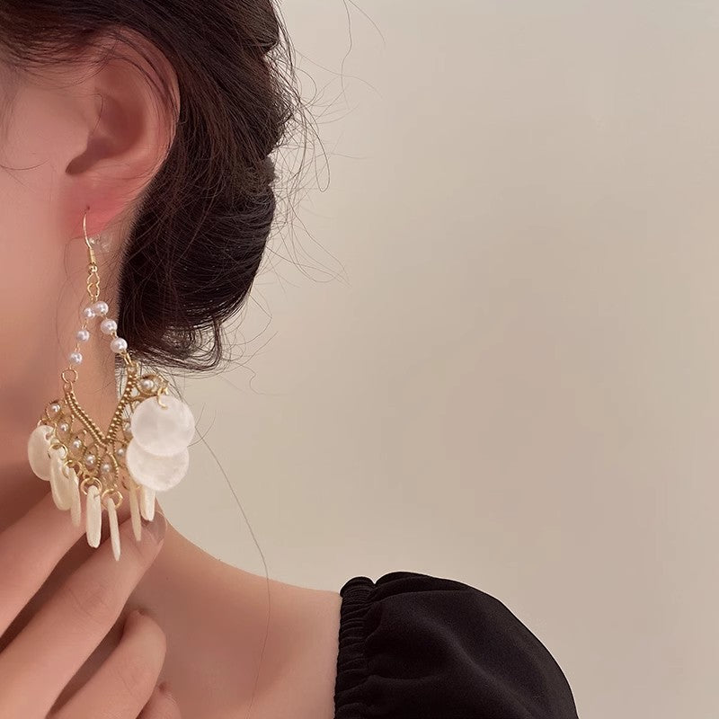 Fairy French Retro Shell Tassel Niche Earrings