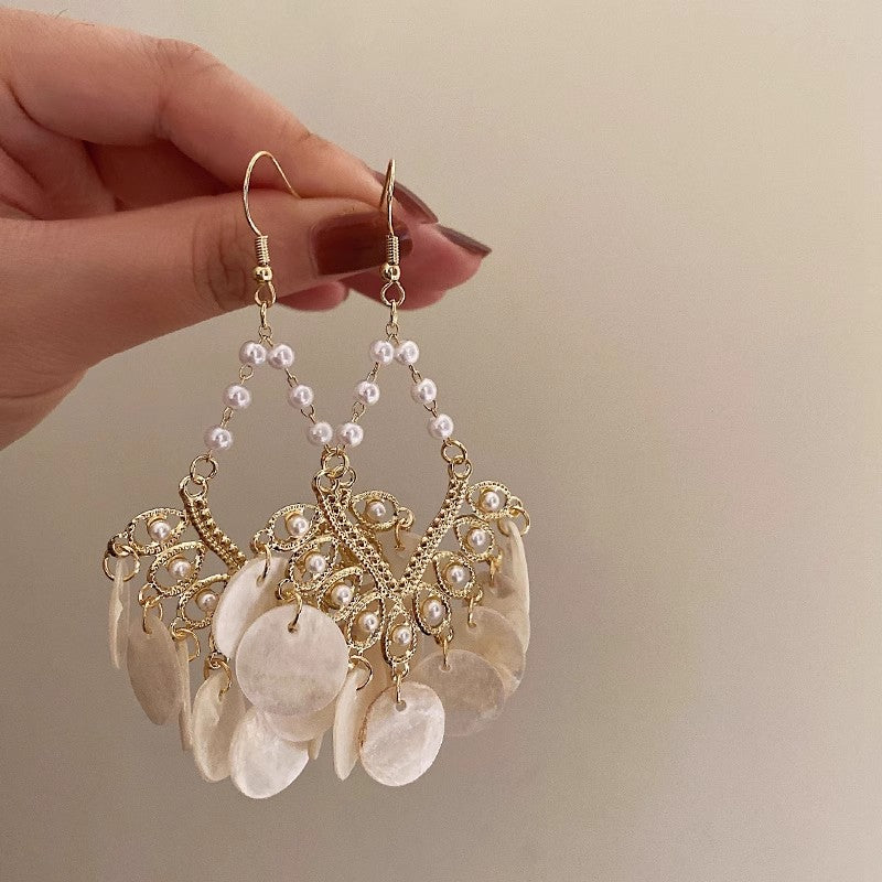 Fairy French Retro Shell Tassel Niche Earrings