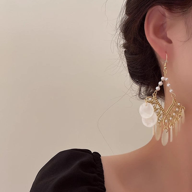 Fairy French Retro Shell Tassel Niche Earrings
