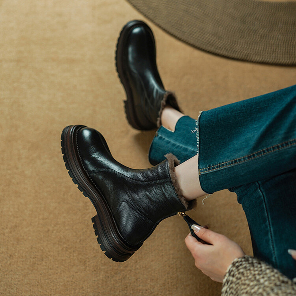 Furry Chelsea Short Boots With Rear Zippers