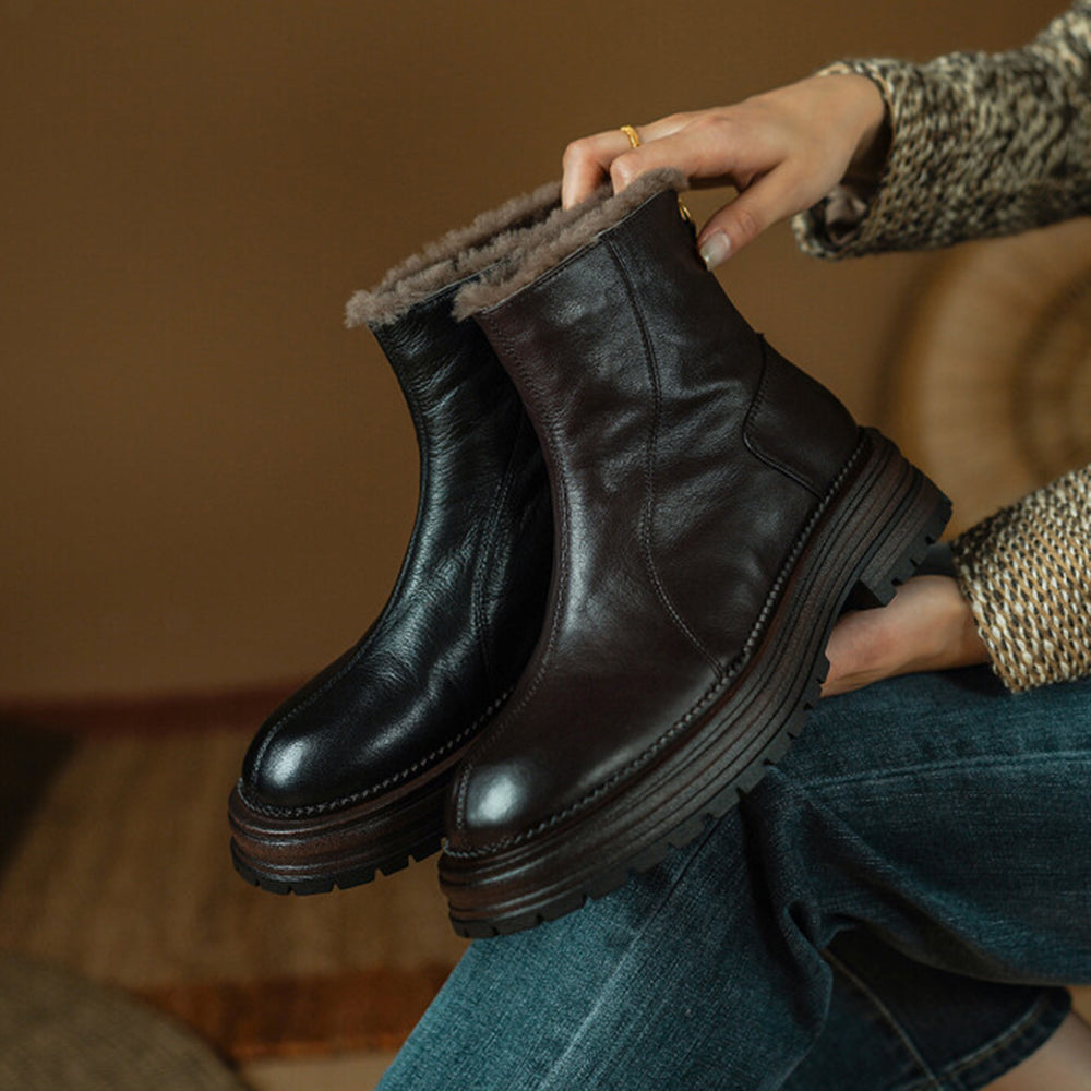 Furry Chelsea Short Boots With Rear Zippers