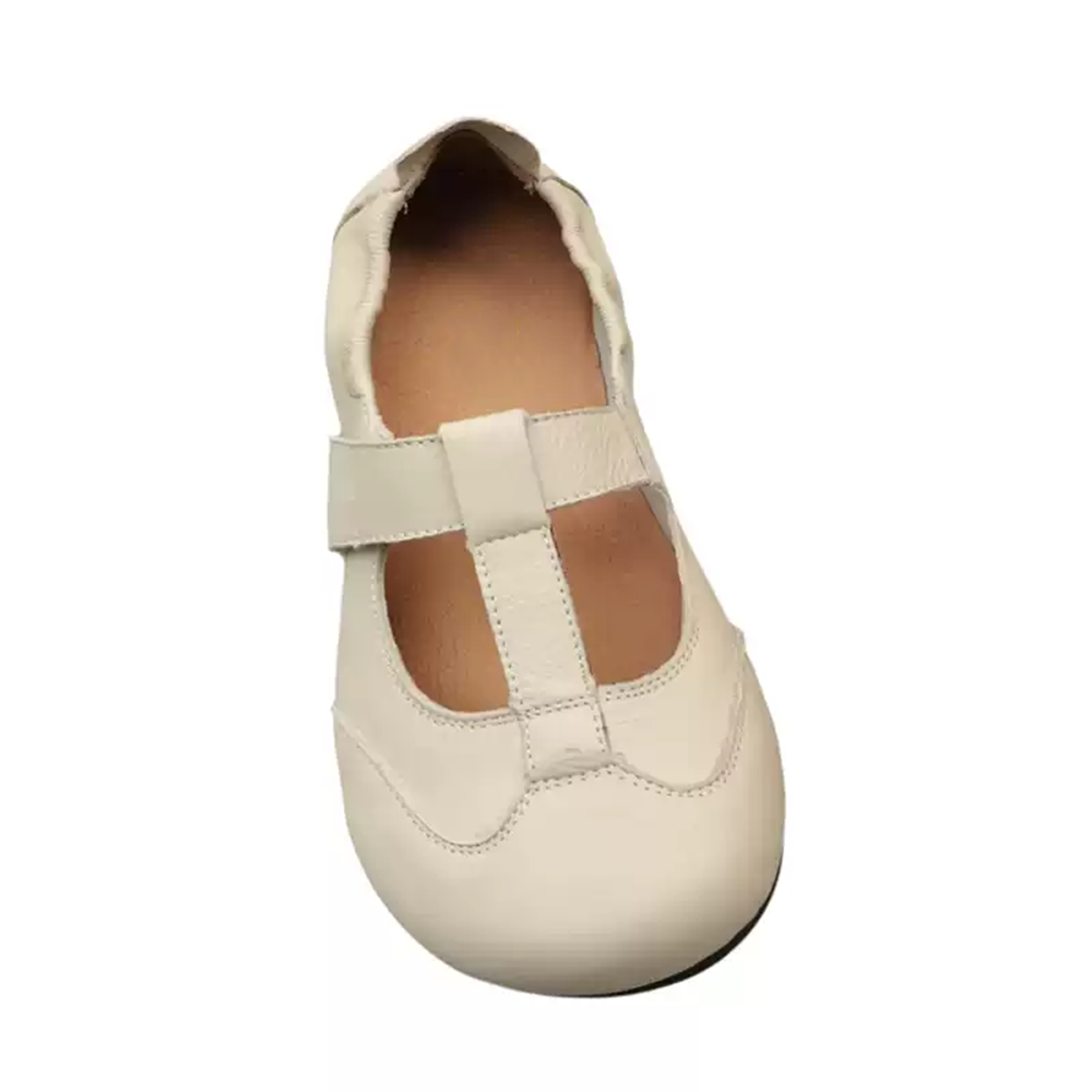 Genuine Leather Shoes Wide Fit T-Strap Design Low-Cut Flats