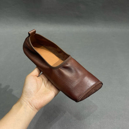Handmade Square Toe Leather Flat Shoes