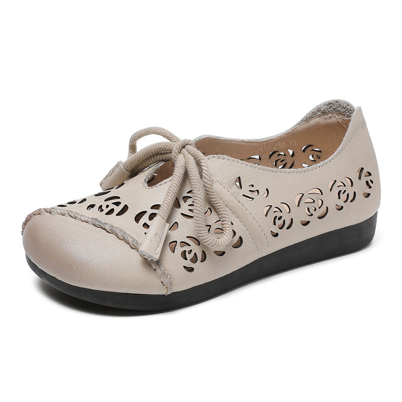 Handmade Stitched Hollow-out Lace-Up Flat Shoes