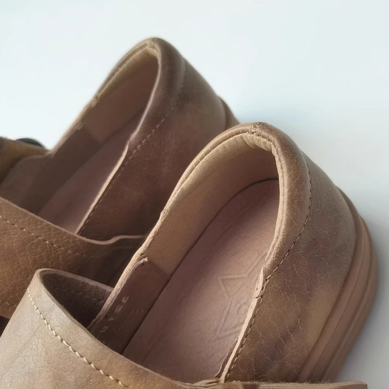 Handmade Stitching Square Toe Leather Shoes