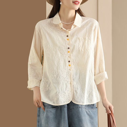 Lapel Embroidered Cotton Shirt