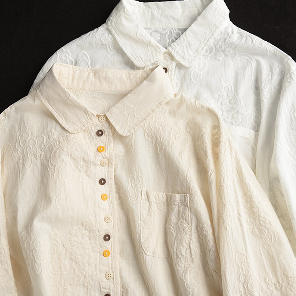 Lapel Embroidered Cotton Shirt