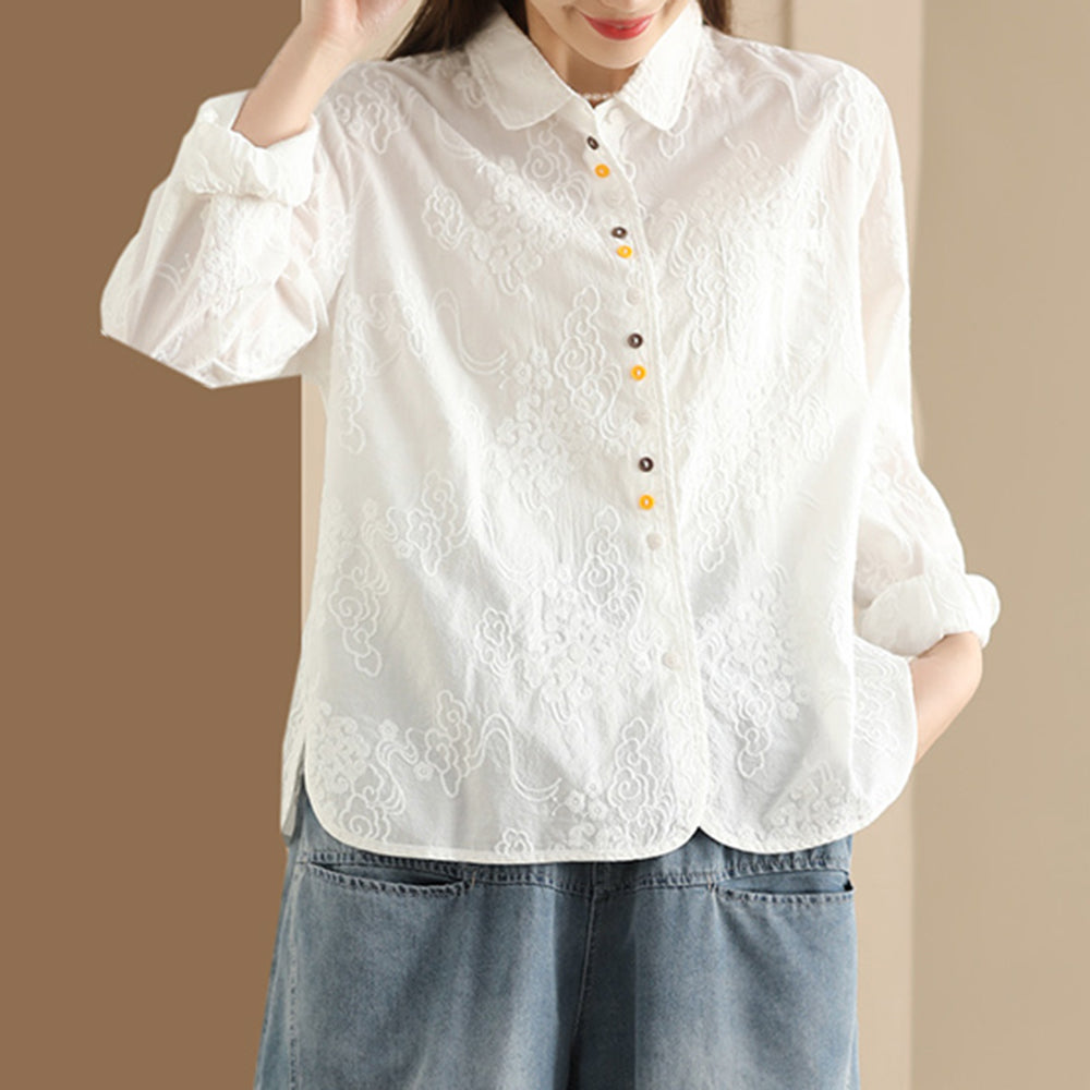 Lapel Embroidered Cotton Shirt
