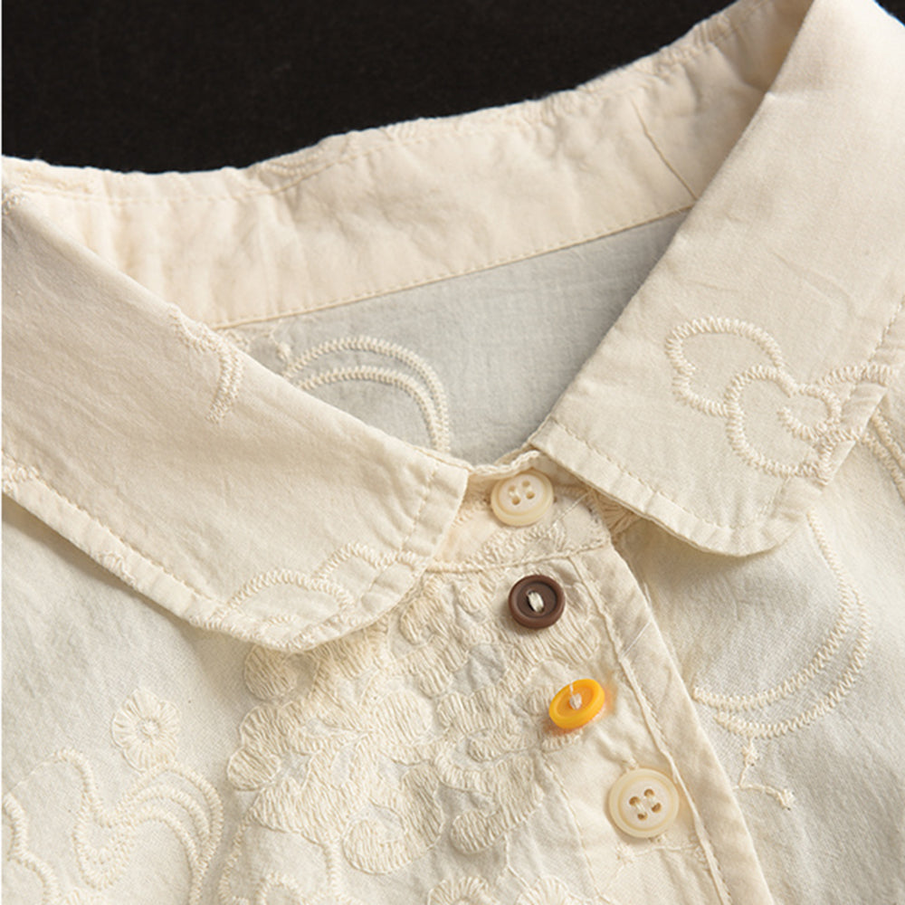 Lapel Embroidered Cotton Shirt