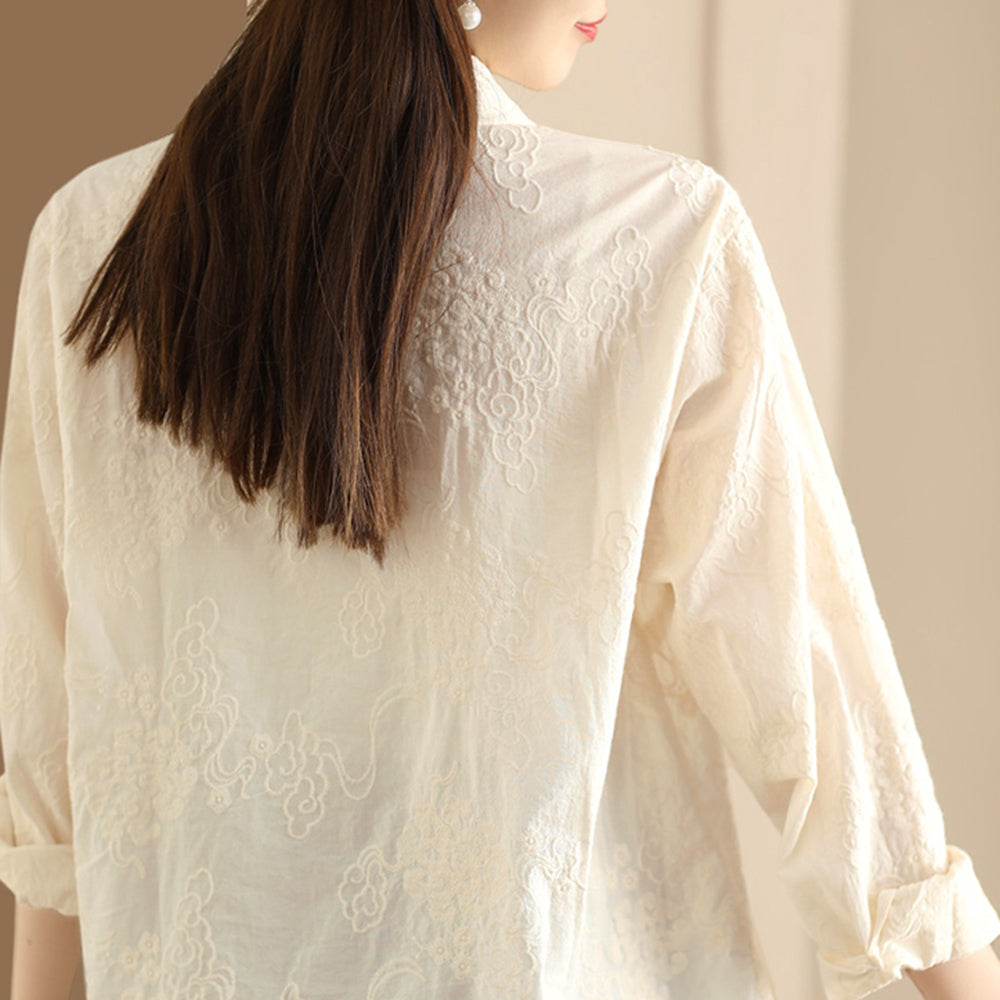 Lapel Embroidered Cotton Shirt