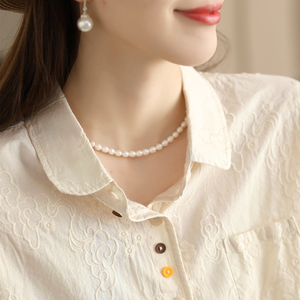 Lapel Embroidered Cotton Shirt