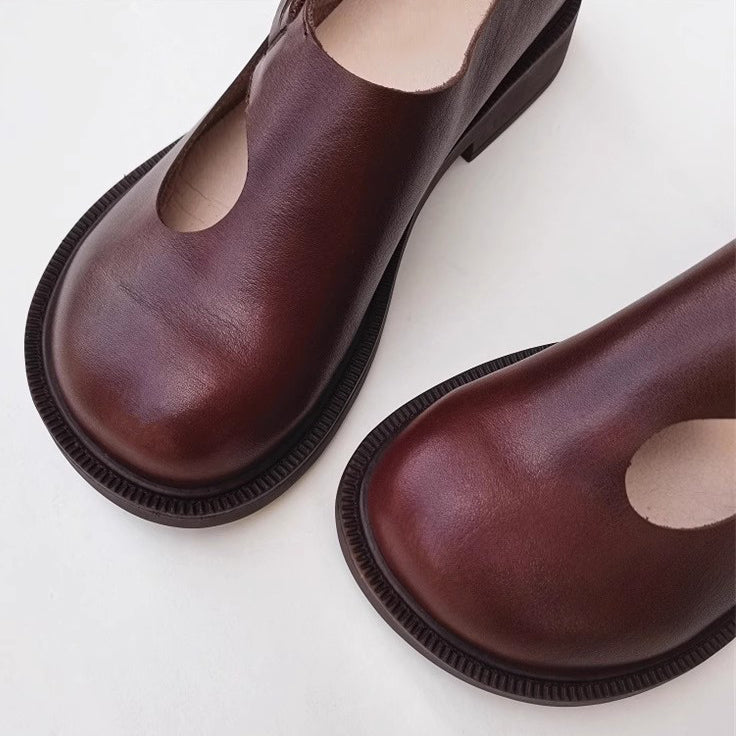 Leather Retro Breathable Hollow-out With Knob Knot