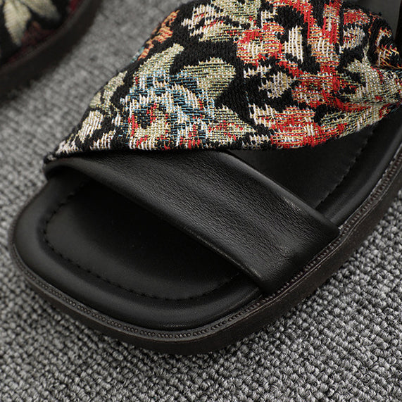 Linen Printed Fashion Open Toe Genuine Leather Slippers