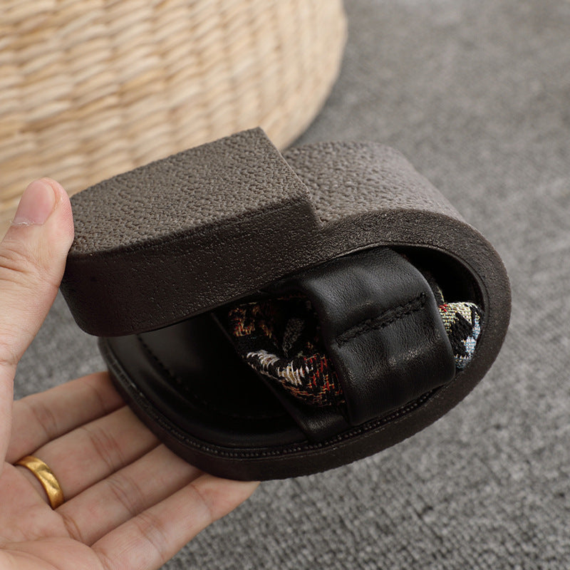 Linen Printed Fashion Open Toe Genuine Leather Slippers