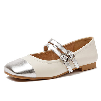 Mary Jane Double Strap Panelled Square Toe Shoes