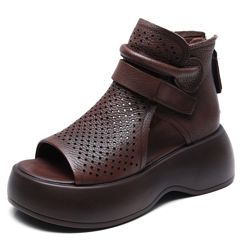 Peep Toe Hollow-out Breathable Rear Zipper Platform Sandals