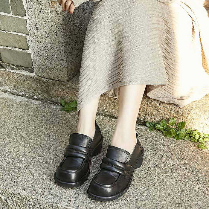 Retro Casual Versatile Chunky Heel Women's Leather Loafers