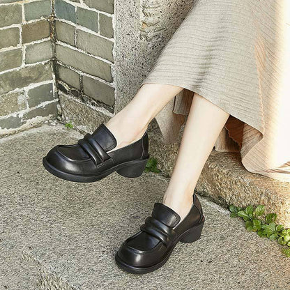 Retro Casual Versatile Chunky Heel Women's Leather Loafers