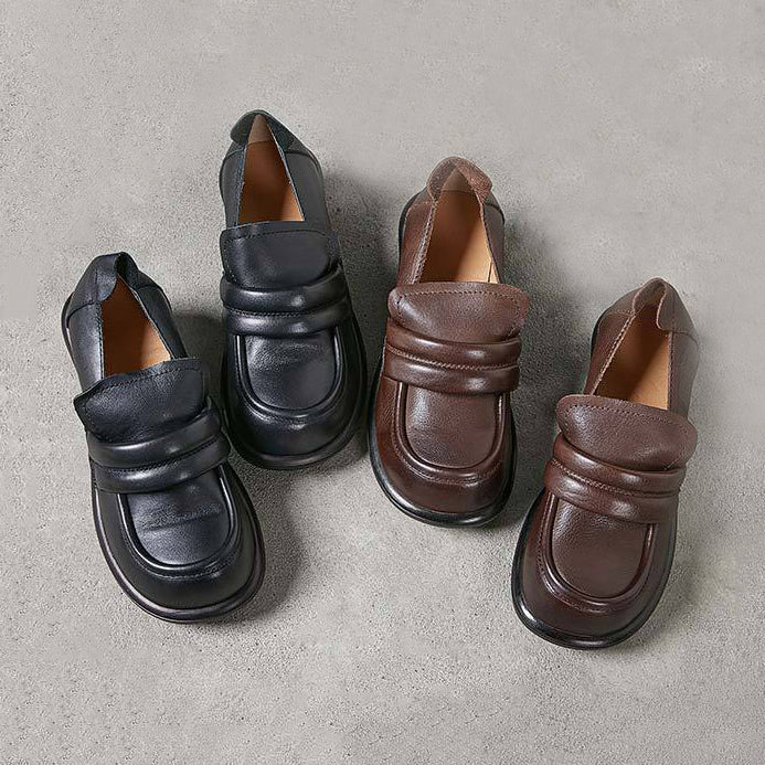 Retro Casual Versatile Chunky Heel Women's Leather Loafers