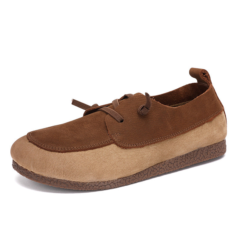 Retro Color-Block Stitching Leather Casual Flats Shoes 35-41