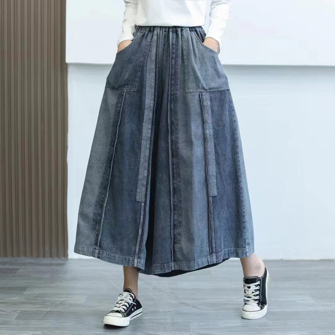 Retro Colorblock Wide Leg Jeans