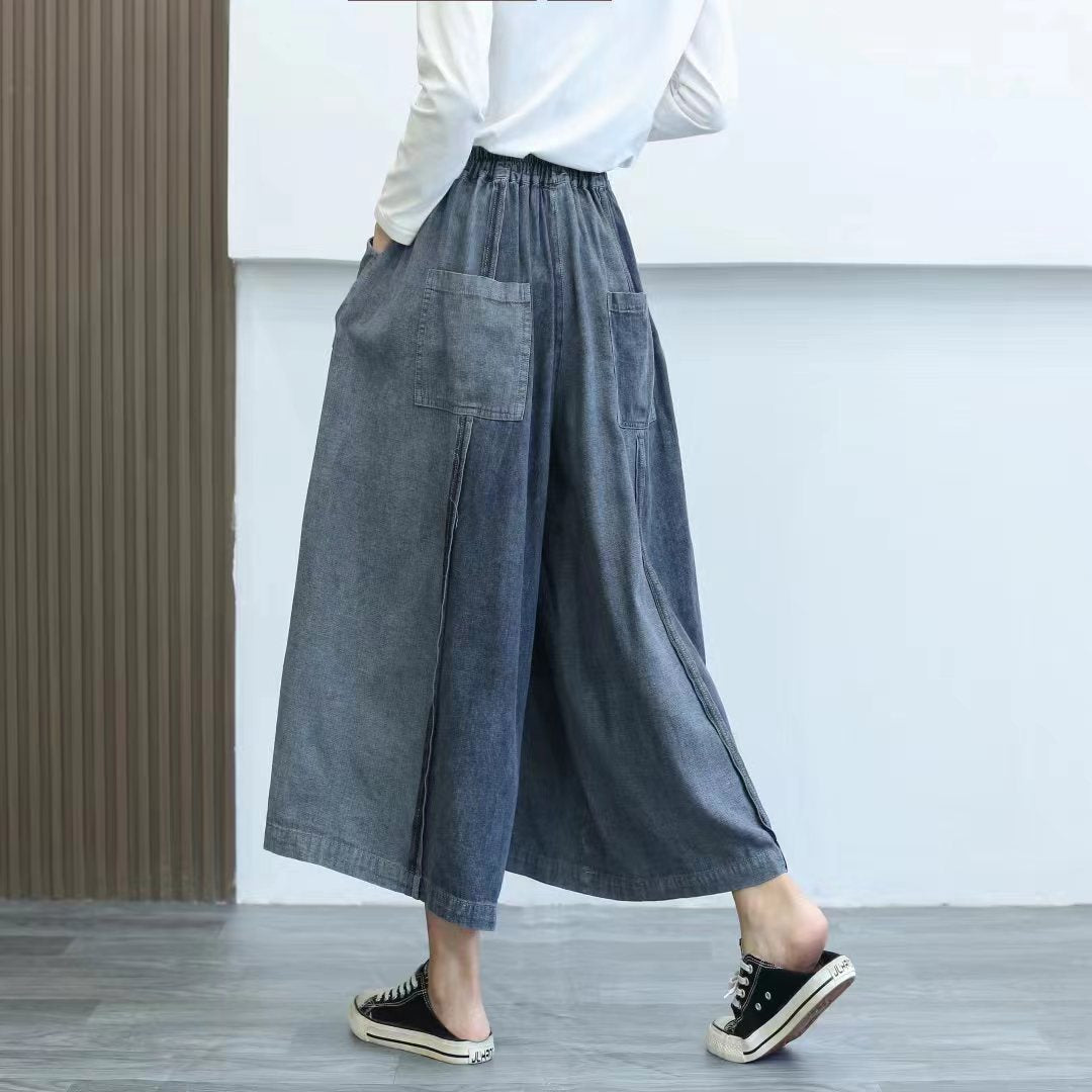 Retro Colorblock Wide Leg Jeans