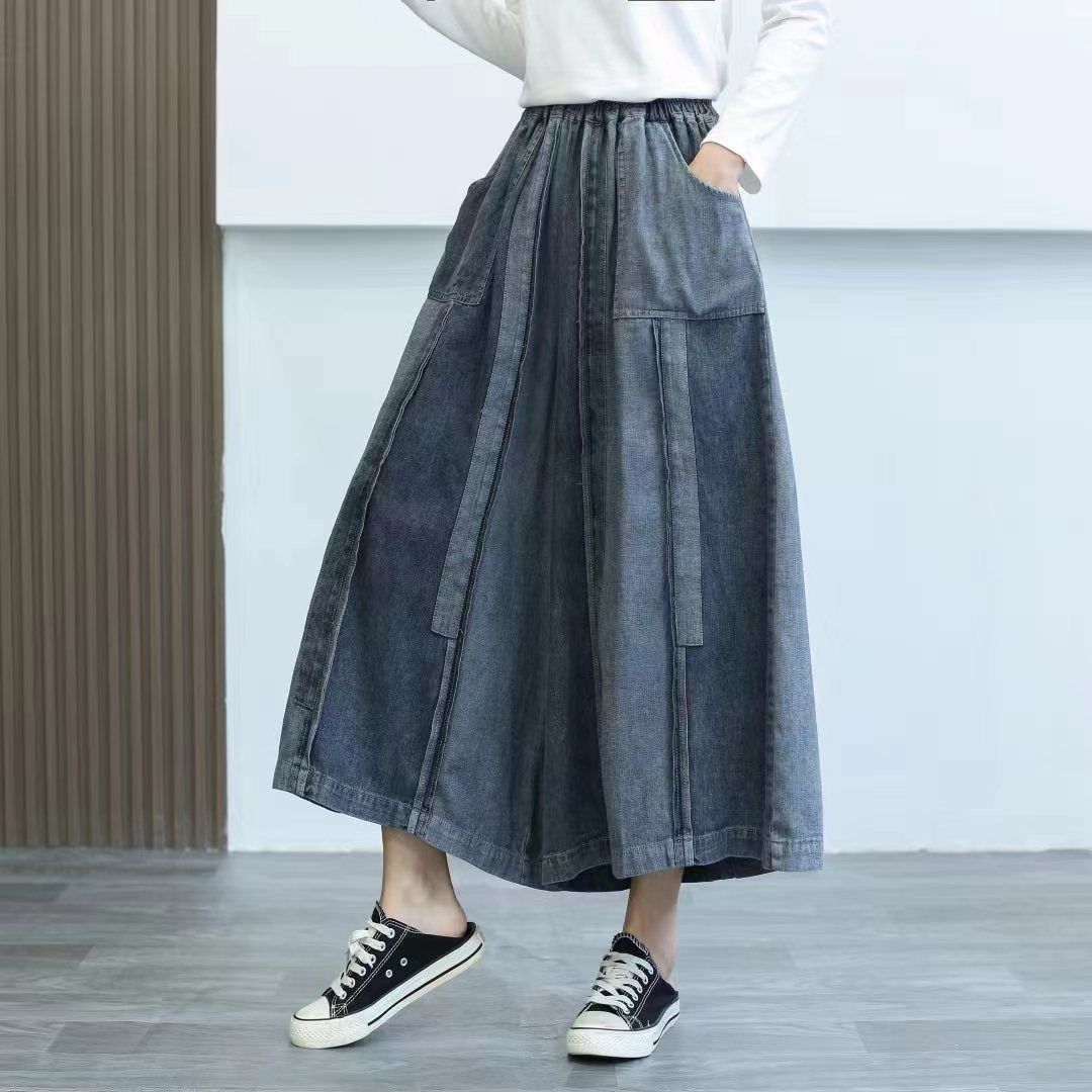 Retro Colorblock Wide Leg Jeans