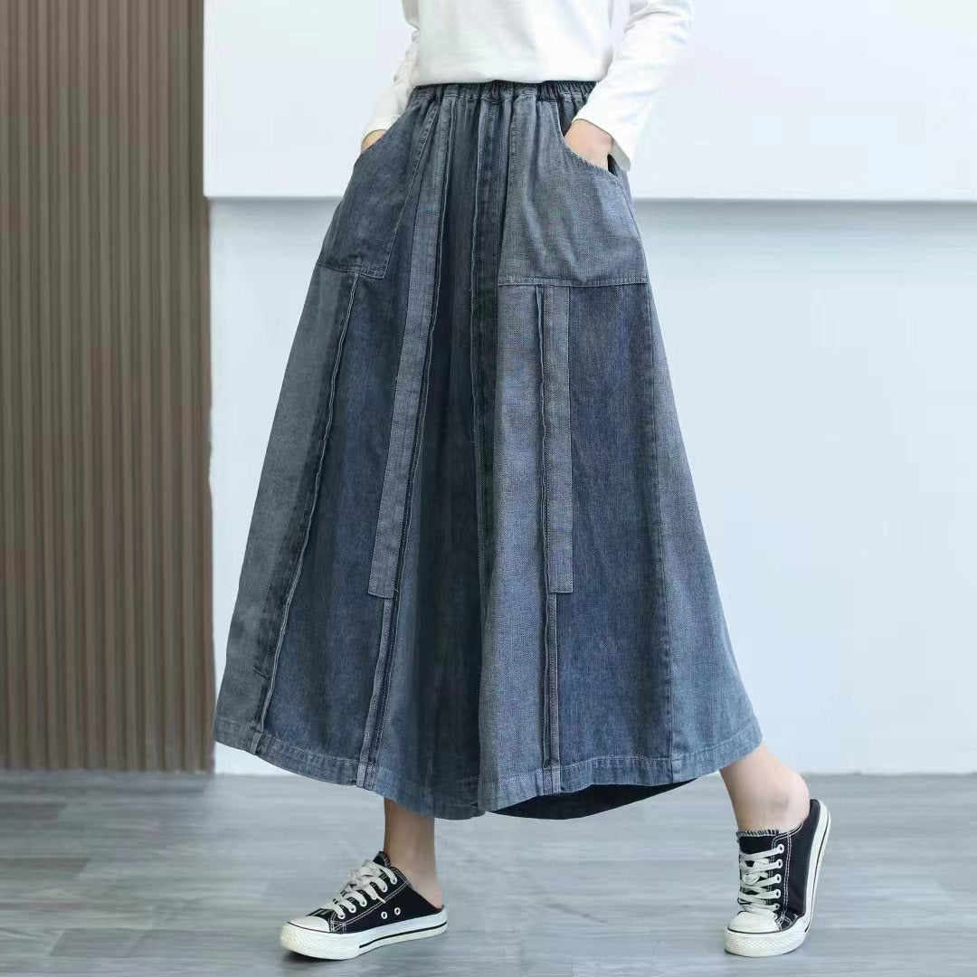 Retro Colorblock Wide Leg Jeans