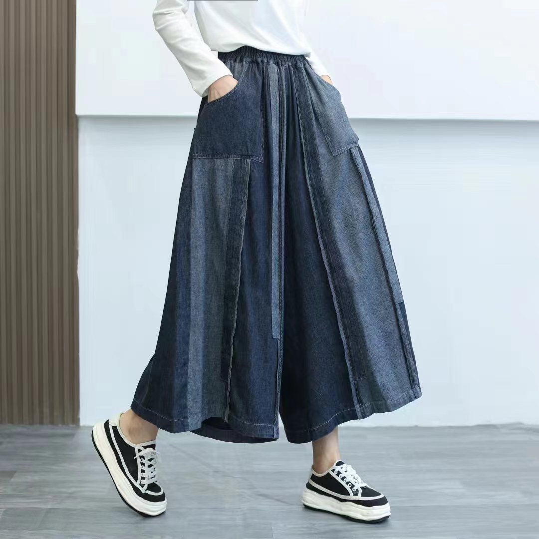 Retro Colorblock Wide Leg Jeans
