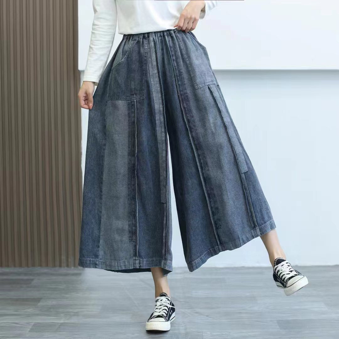 Retro Colorblock Wide Leg Jeans