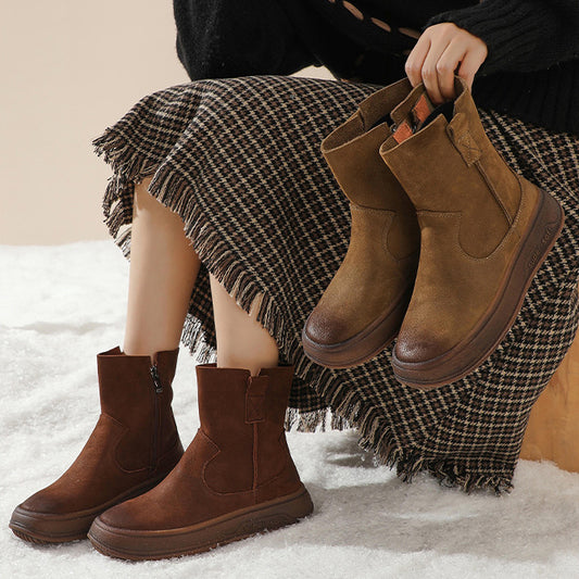 Retro Cracked Leather Versatile Chelsea Boots 35-42