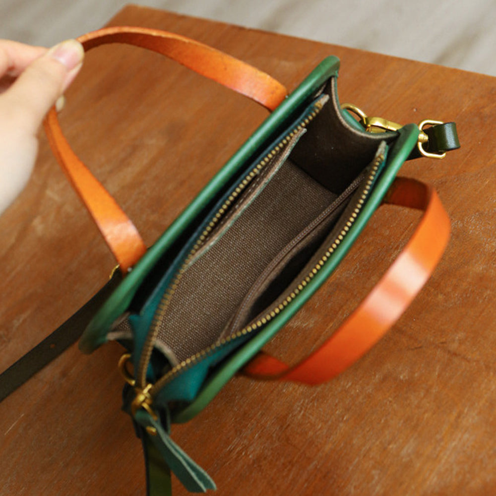 Retro Green Rhombus Leather Crossbody Bag