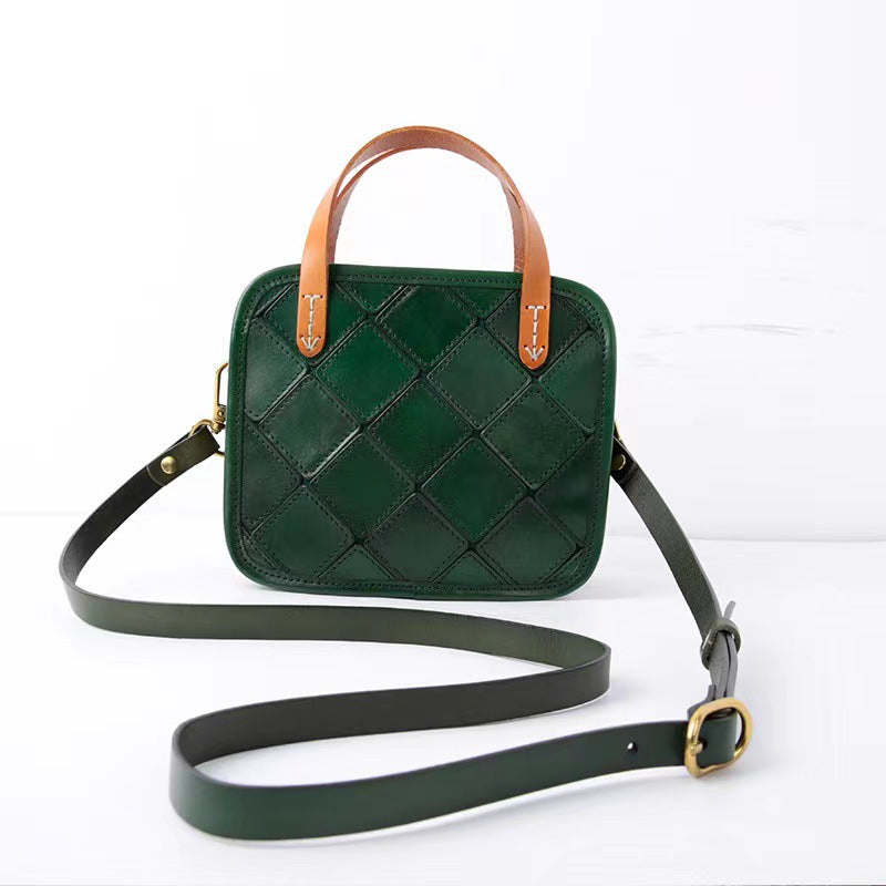 Retro Green Rhombus Leather Crossbody Bag